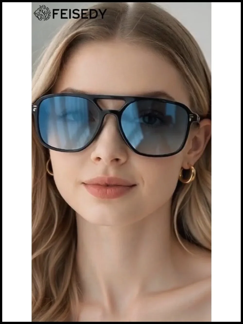 Retro Polarized Aviator Square Sunglasses for Women Men UV400 Double Bridge